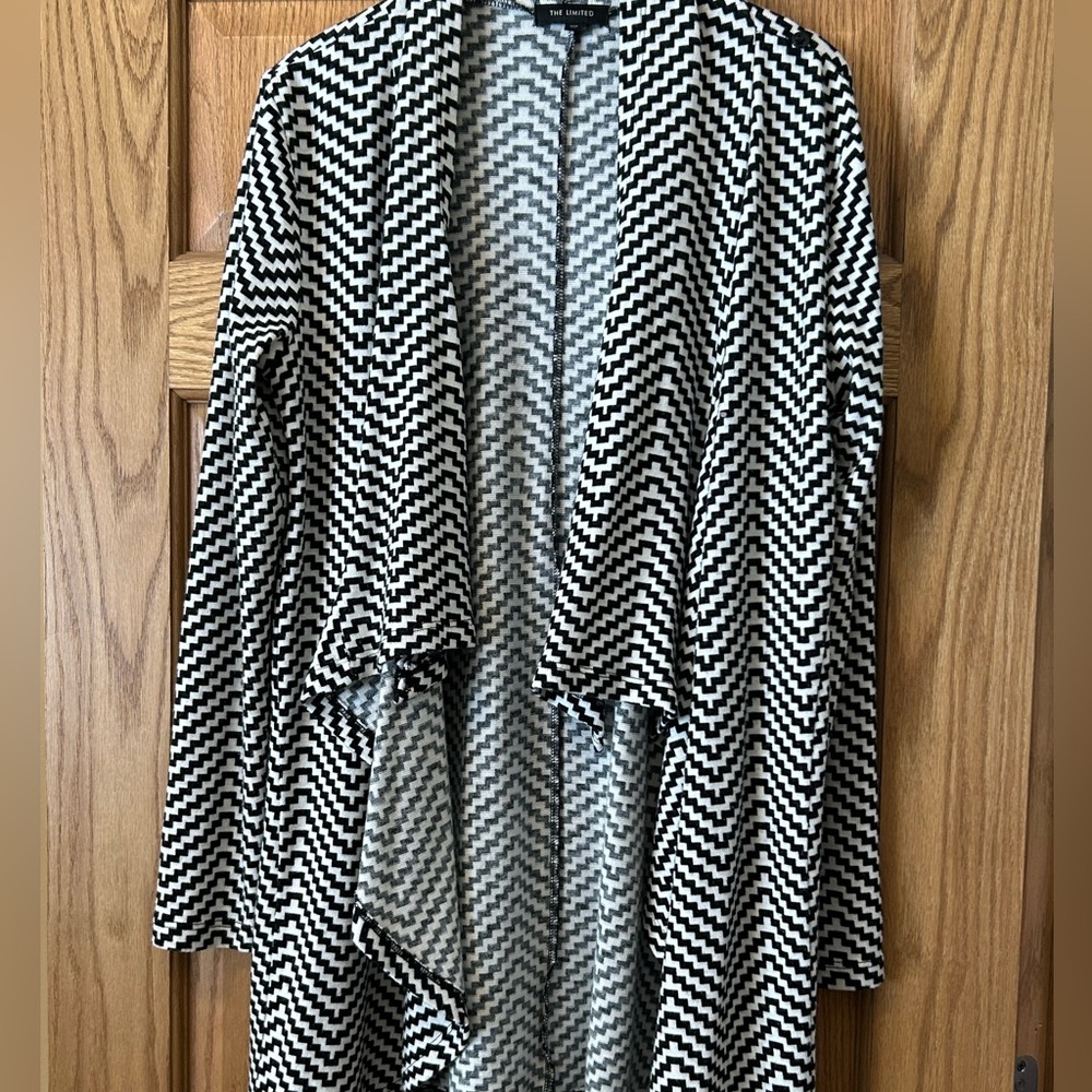 The Limited - Black and White One Button Wrap (Bobeau) Cardigan - Large